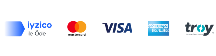 Güvenli ödeme: iyzico, Mastercard, Visa, American Express, Troy
